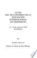 Actas del XII Congreso de la Asociación Internacional de Hispanistas: Estudios áureos II