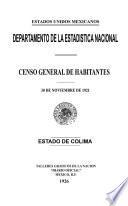 Censo General de Habitantes. 30 de noviembre de 1921. Estado de Colima