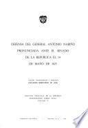 Libro Defensa del General Antonio Nariño pronunciada ante el Senado de la República el 14 de mayo de 1823